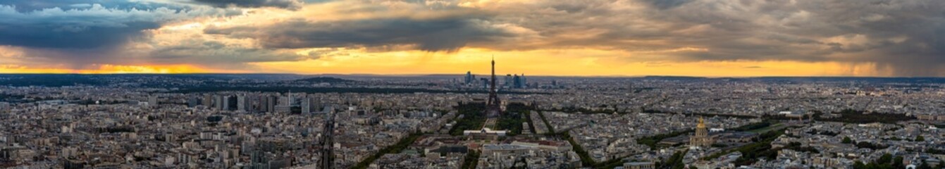 Fototapeta na wymiar Ultra sunset panorama of Paris with Eiffel Tower. France