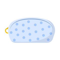 Cosmetic handbag with lipstick, mascara, mirror and eye shadow palette. Cosmetic bag with beauty product cartoon illustration. Accessories, femininity, makeup, glamour concept