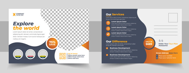 Corporate modern travel postcard template design, Travel Postcard Design Template, Travel Company eddm Postcard