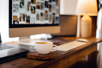 Coffee on desk at home