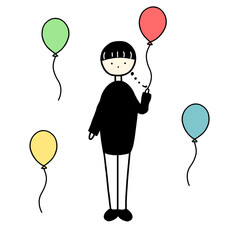  hand drawn illustration of balloons and people(braids )