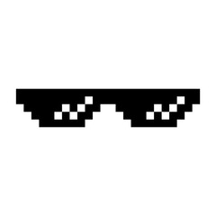 Funny Black Pixelated Sunglasses. Simple Linear Illustration of 8-bit Pixel Boss Glasses. Summer Funny Element - Isolated on White