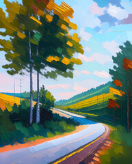 rural road oil painting 1