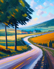rural road oil painting 2