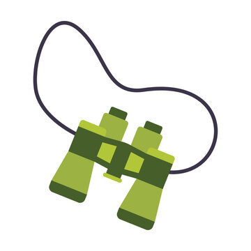 Travelers binoculars with rope isolated on white background. Camping element vector illustration. Camping, equipment concept