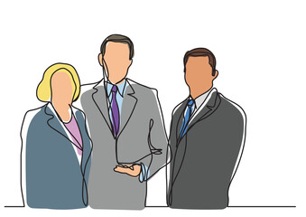 Fototapeta premium continuous line drawing business executives work - PNG image with transparent background