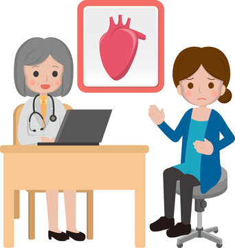 Girl with doctor, cartoon comic vector of heart disease