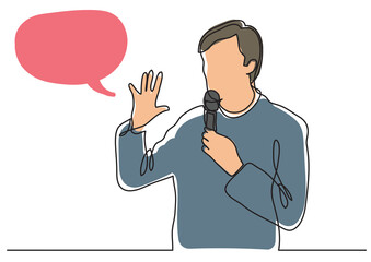 continuous line drawing presenter speaking - PNG image with transparent background