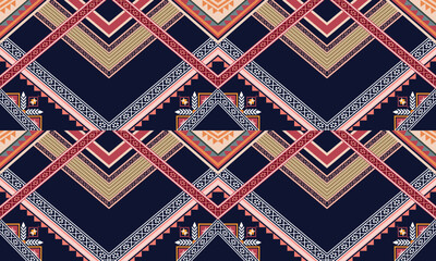 Abstract geometric ethnic pattern design for clothing, fabric, background, wallpaper, wrapping, batik. Knitwear, Pixel pattern, Embroidery style. Vector illustration