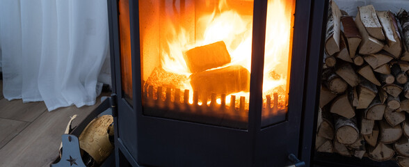 Fuel briquettes made of pressed sawdust for kindling the furnace - economical alternative...