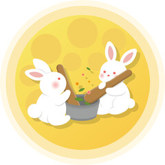 Cute rabbit making herbs on the moon, cartoon comic vector