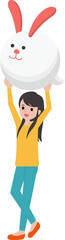 Cartoon comic vector of female hands holding rabbit mascot, Mid-Autumn Festival