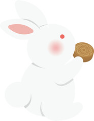 Cartoon comic vector of cute rabbit eating moon cake