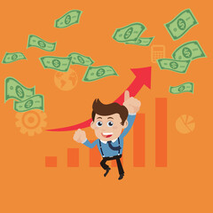 Business people on pile of money cash