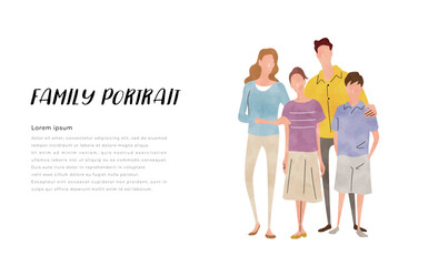 ベクターイラスト素材：4人家族、子育て世代
