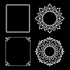 Set of decorative frames Elegant vector element for design in Eastern style, place for text. Floral black and white borders. Lace illustration for invitations and greeting cards.