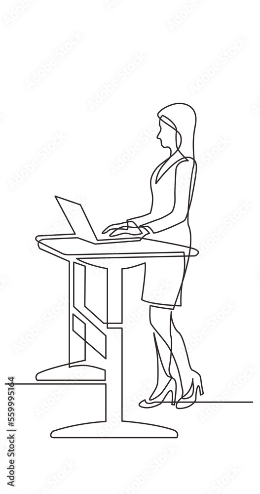 Wall mural standing business woman desk laptop computer - png image with transparent background