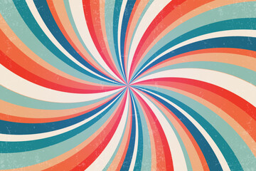 Retro sun burst vintage background. Swirl wallpaper with grunge. Spiral rays circus illustration for banner, poster, frame and backdrop. Vector twisted design