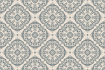 Wallpaper in the style of Baroque. Seamless vector background. Beige and gray floral ornament. Graphic pattern for fabric, wallpaper, packaging. Ornate Damask flower ornament