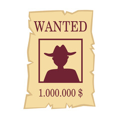 Cowboy or Texas element vector illustration. Cartoon paper poster with photo of criminal and reward for arrest isolated on white background. USA, Wild west or western concept
