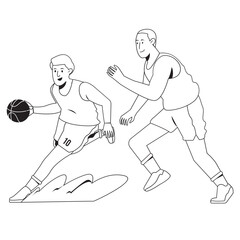 Fototapeta na wymiar Dribbling Sport People Outline 2D Illustration