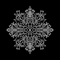 Floral mandala hand drawn. Floral design element on black background 