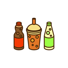 vector icon of cute doodle soft drink and cola