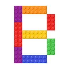 Colorful toy bricks of letter B cartoon illustration. Rainbow letter from blocks for children poster, games, banner or to compose word. ABC typography, font concept