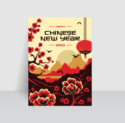 Happy Chinese New Year. Traditional poster concept with black, red, and yellow colors combination