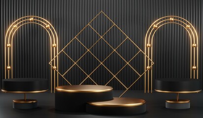 3D rendering of backdrop black podium background show room for black friday products and sale banner