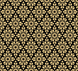 Flower geometric pattern. Seamless vector background. Gold and black ornament