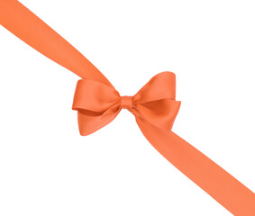 Fototapeta premium Nœud de ruban de satin pour paquet cadeau de couleur orange, isolé sur un fond transparent. 