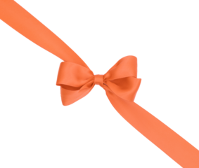	
Nœud de ruban de satin pour paquet cadeau de couleur orange, isolé sur un fond transparent.	