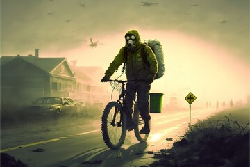 A masked post-apocalyptic zombie cyclist
