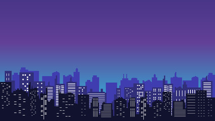 City silhouette background with many tall buildings at birth night