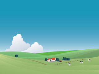 北海道の草原と牧場風景