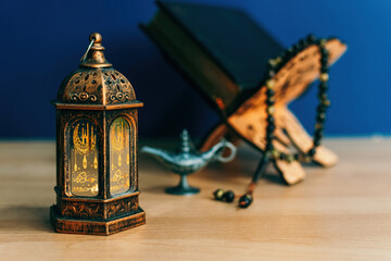Eid Mubarak Ramadan Kareem - islamic muslim holiday background with eid lantern or lamp