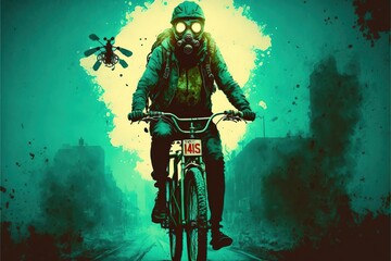 A masked post-apocalyptic zombie cyclist