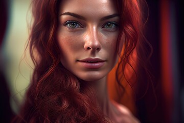 Gorgeous red haired woman, photorealistic illustration portrait. Generative art