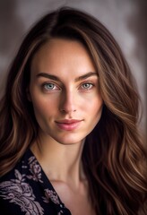 Naklejka premium Gorgeous woman, photorealistic illustrated portrait. Generative art