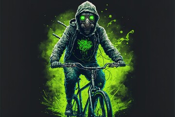 Obraz na płótnie Canvas A masked post-apocalyptic zombie cyclist