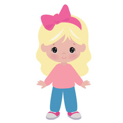 Cute little blonde girl vector cartoon illustration