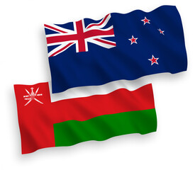 Flags of Sultanate of Oman and New Zealand on a white background