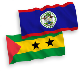 Flags of Saint Thomas and Prince and Belize on a white background