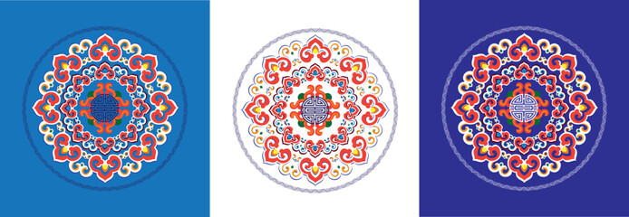 Buryad Mongolian traditional ornament vector illustration set	
