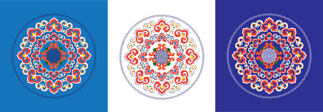 Buryad Mongolian traditional ornament vector illustration set	
