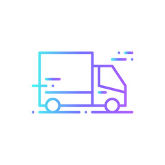 Truck Transportation icon with blue gradient outline style. Vehicle, symbol, transport, line, outline, travel, automobile, editable, pictogram, isolated, flat. Vector illustration