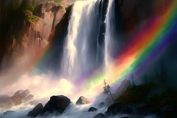 Water fall with a rainbow, Generative AI