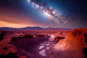 Beautiful milky way above the Atacama Valley of the Desert Landscape, Generative AI