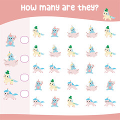 Counting How Many Cute Unicorn with same image do you see and write the number on the empty box